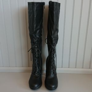 brand new faux leather lace detail heeled boots